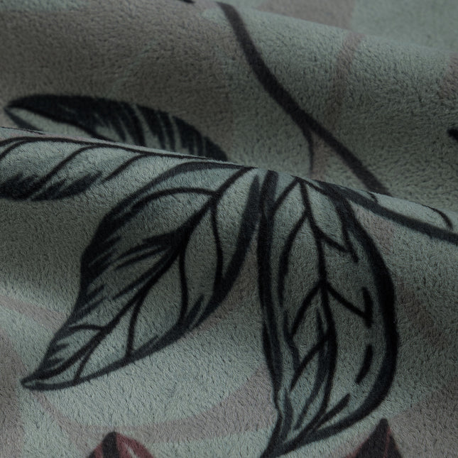Black and maroon Colour Floral and Leaves Pattern Velvet Curtain Fabric printed