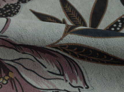 Dusty Rose and Forest Green Colour Floral and Leaves Pattern Velvet Curtain Fabric printed