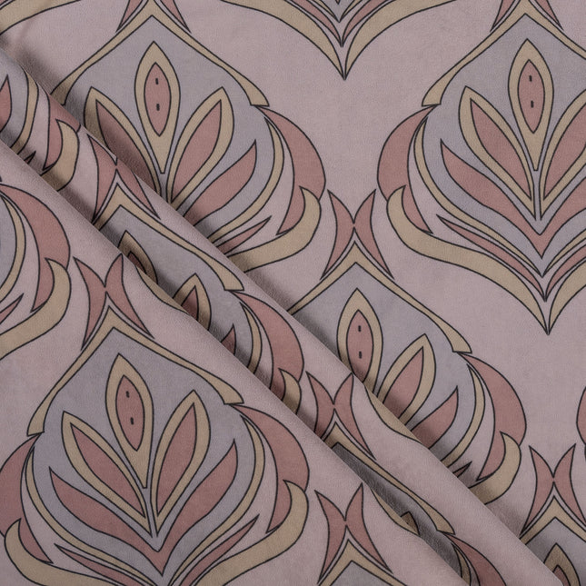 Lavender Grey and Rose Leaves Pattern Velvet Readymade Curtain