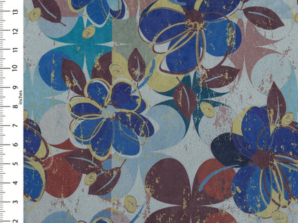 Brown and Blue Colour Floral and Leaves Pattern Velvet Curtain Fabric printed