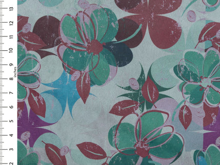 Maroon and Green Colour Floral and Leaves Pattern Velvet Curtain Fabric printed