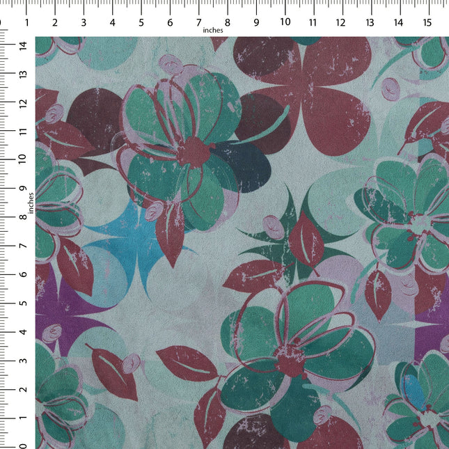Maroon and Green Colour Floral and Leaves Pattern Velvet Curtain Fabric printed