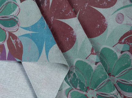 Maroon and Green Colour Floral and Leaves Pattern Velvet Curtain Fabric printed
