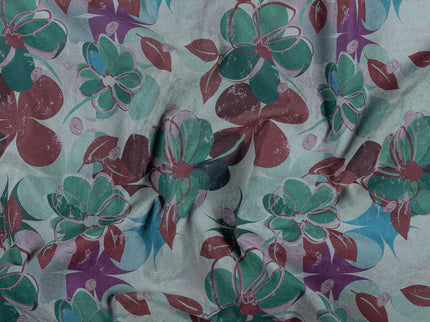 Maroon and Green Colour Floral and Leaves Pattern Velvet Curtain Fabric printed