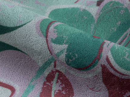 Maroon and Green Colour Floral and Leaves Pattern Velvet Curtain Fabric printed