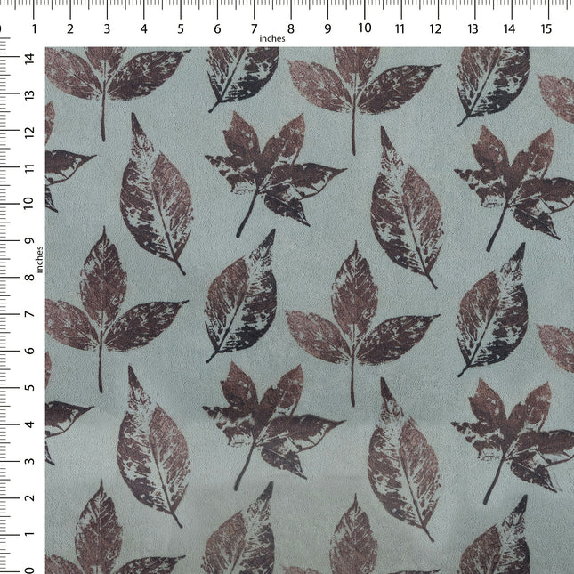 Brown and Dark Brown Colour Leaves Pattern Velvet Curtain Fabric printed