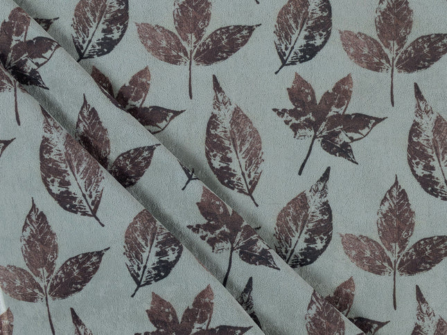 Brown and Dark Brown Colour Leaves Pattern Velvet Curtain Fabric printed
