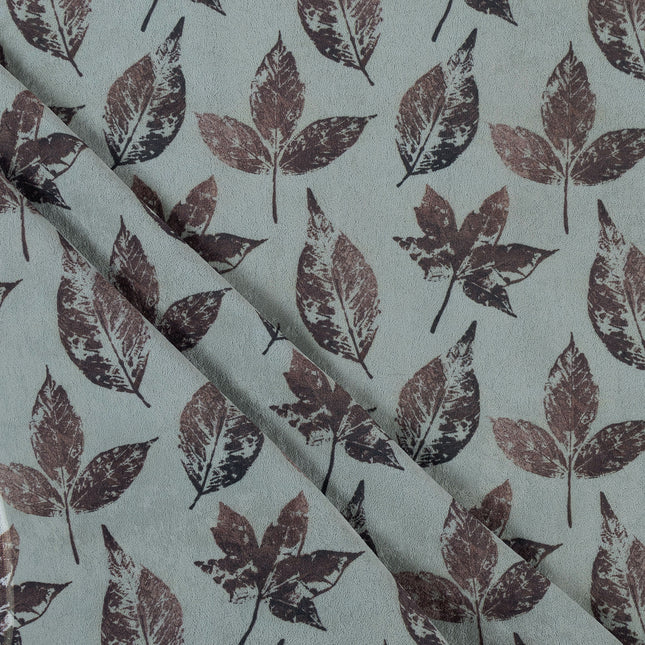 Brown and Dark Brown Colour Leaves Pattern Velvet Curtain Fabric printed