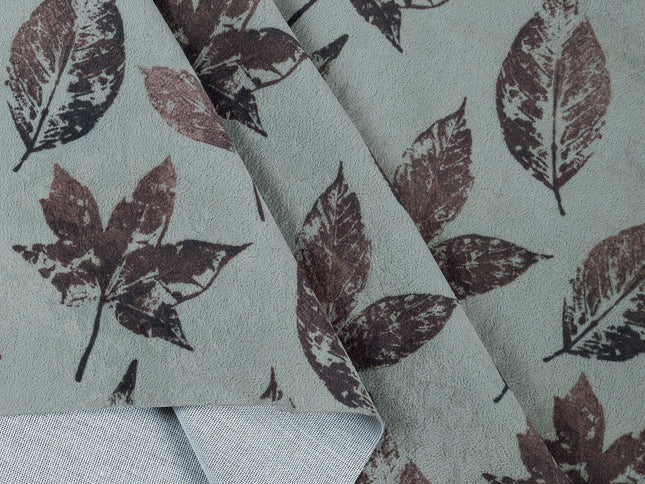 Brown and Dark Brown Colour Leaves Pattern Velvet Curtain Fabric printed