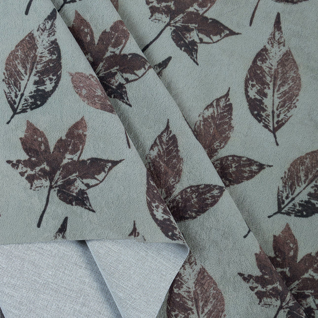 Brown and Dark Brown Colour Leaves Pattern Velvet Readymade Curtain