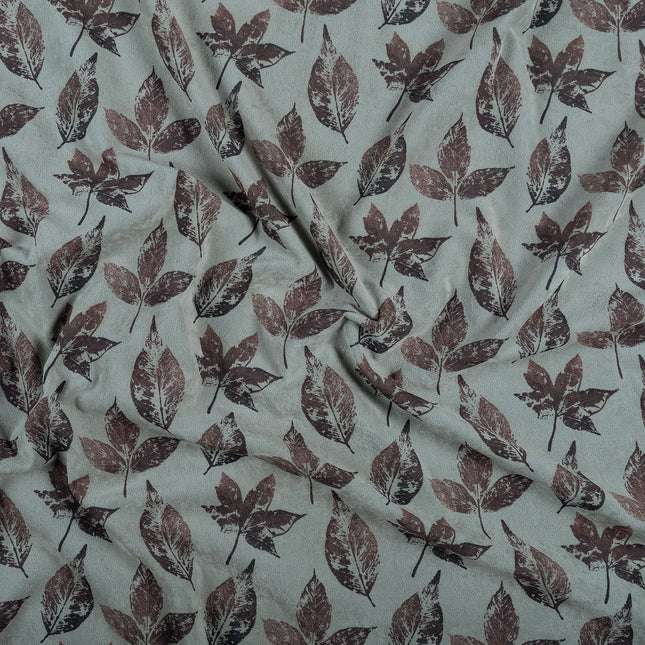 Brown and Dark Brown Colour Leaves Pattern Velvet Curtain Fabric printed