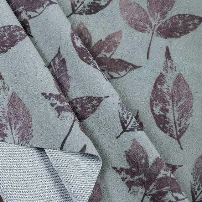 Dusty mauve and Brown Colour Leaves Pattern Velvet Curtain Fabric printed