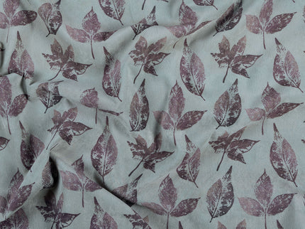 Dusty mauve and Brown Colour Leaves Pattern Velvet Curtain Fabric printed