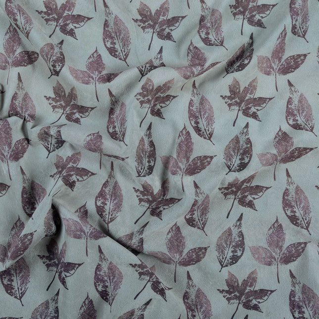 Dusty mauve and Brown Colour Leaves Pattern Velvet Curtain Fabric printed
