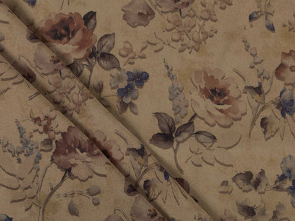Dusty Rose and Brown Colour Floral and Leaves Pattern Velvet Curtain Fabric printed