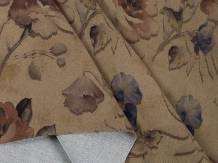 Dusty Rose and Brown Colour Floral and Leaves Pattern Velvet Curtain Fabric printed