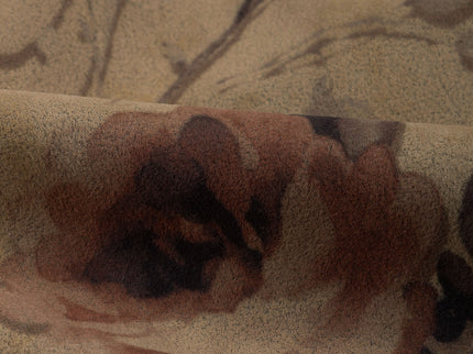 Dusty Rose and Brown Colour Floral and Leaves Pattern Velvet Curtain Fabric printed