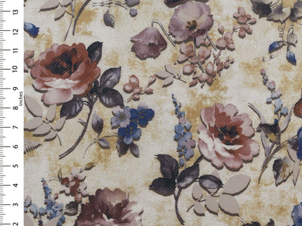 Dusty Rose and Blue Colour Floral and Leaves Pattern Velvet Curtain Fabric printed