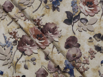 Dusty Rose and Blue Colour Floral and Leaves Pattern Velvet Curtain Fabric printed