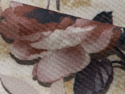 Dusty Rose and Blue Colour Floral and Leaves Pattern Velvet Curtain Fabric printed