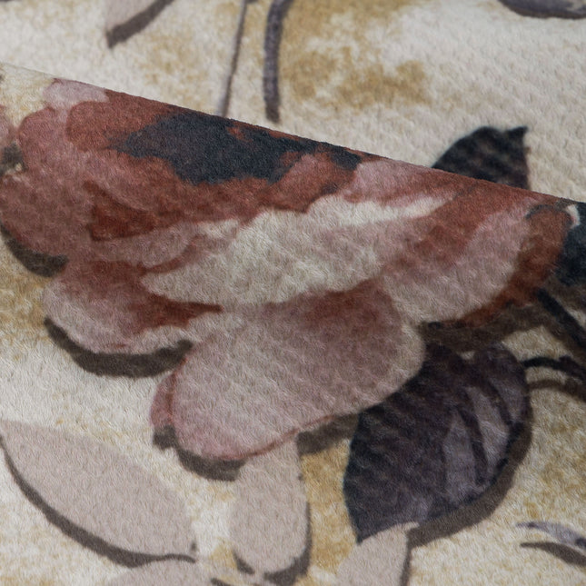 Dusty Rose and Blue Colour Floral and Leaves Pattern Velvet Curtain Fabric printed