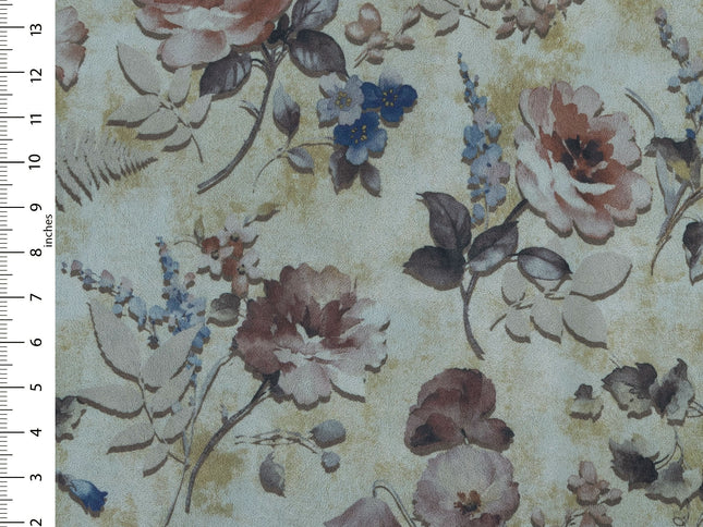 Brown and Soft Olive Colour Floral and Leaves Pattern Velvet Curtain Fabric printed