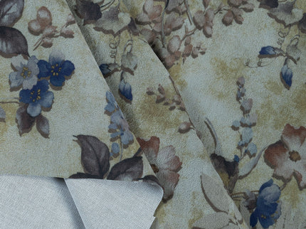 Brown and Soft Olive Colour Floral and Leaves Pattern Velvet Readymade Curtain