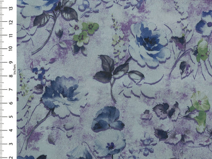 Violet and Indigo Colour Floral and Leaves Pattern Velvet Curtain Fabric printed