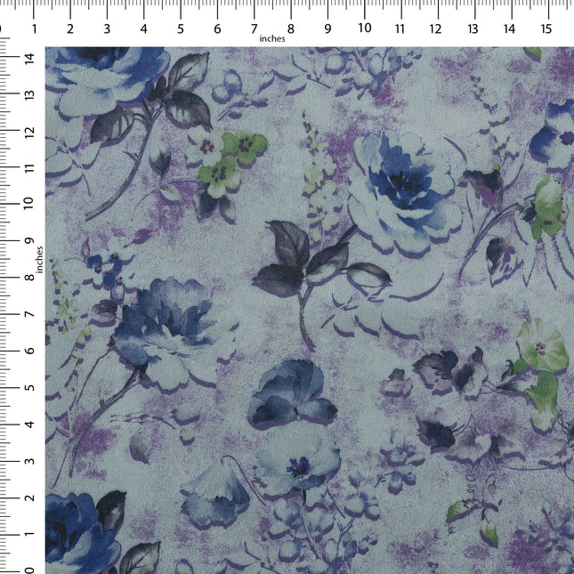 Violet and Indigo Colour Floral and Leaves Pattern Velvet Curtain Fabric printed