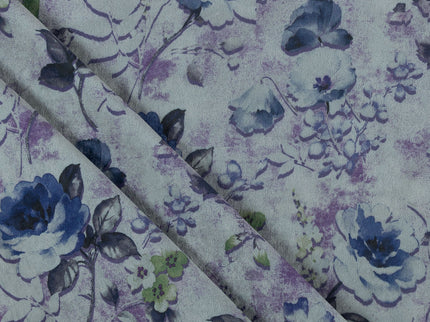 Violet and Indigo Colour Floral and Leaves Pattern Velvet Curtain Fabric printed