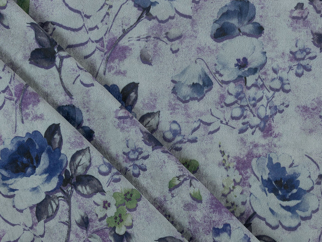 Violet and Indigo Colour Floral and Leaves Pattern Velvet Curtain Fabric printed
