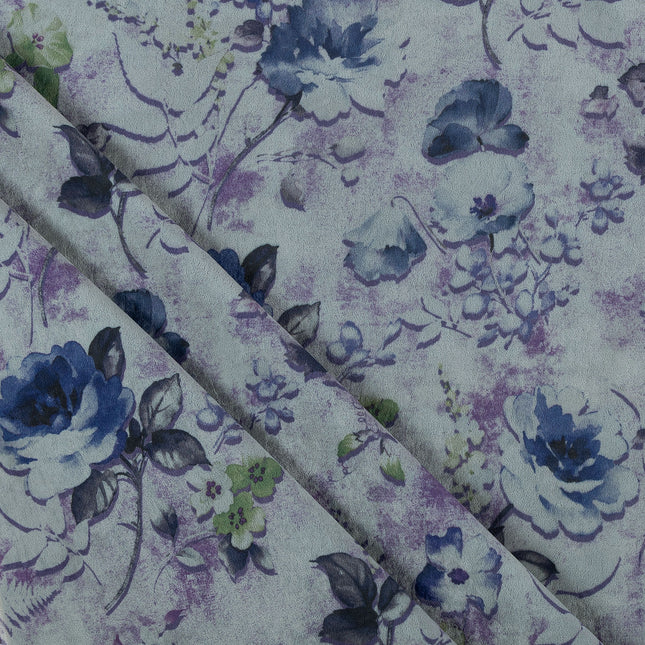 Violet and Indigo Colour Floral and Leaves Pattern Velvet Curtain Fabric printed