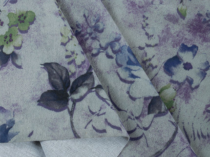 Violet and Indigo Colour Floral and Leaves Pattern Velvet Curtain Fabric printed