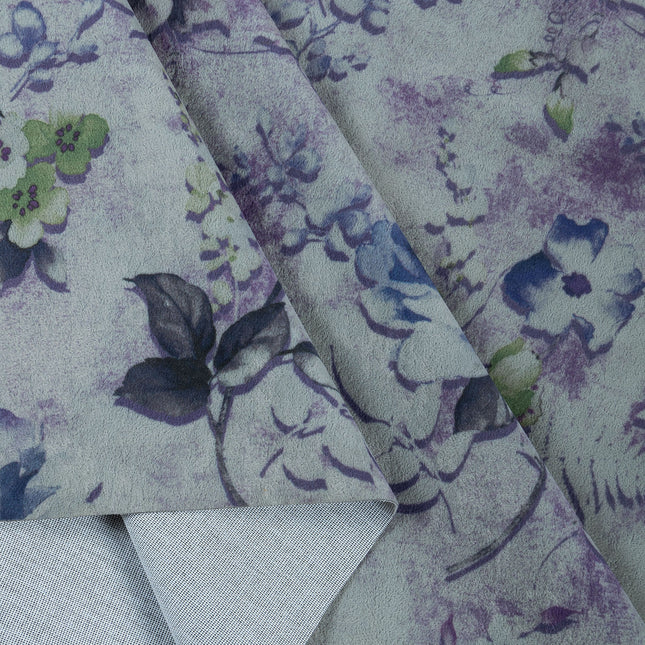 Violet and Indigo Colour Floral and Leaves Pattern Velvet Readymade Curtain