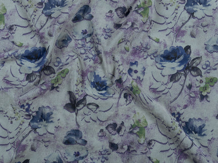 Violet and Indigo Colour Floral and Leaves Pattern Velvet Curtain Fabric printed