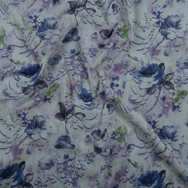 Violet and Indigo Colour Floral and Leaves Pattern Velvet Curtain Fabric printed