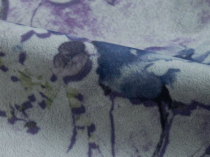 Violet and Indigo Colour Floral and Leaves Pattern Velvet Curtain Fabric printed