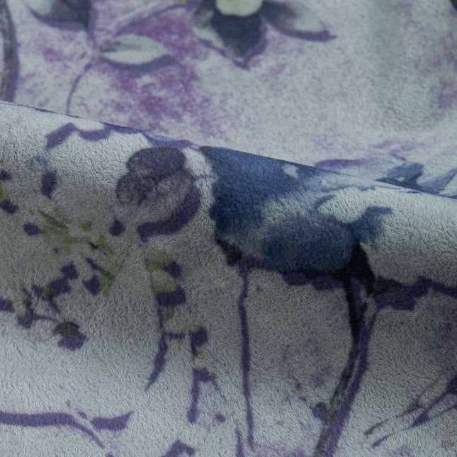 Violet and Indigo Colour Floral and Leaves Pattern Velvet Curtain Fabric printed