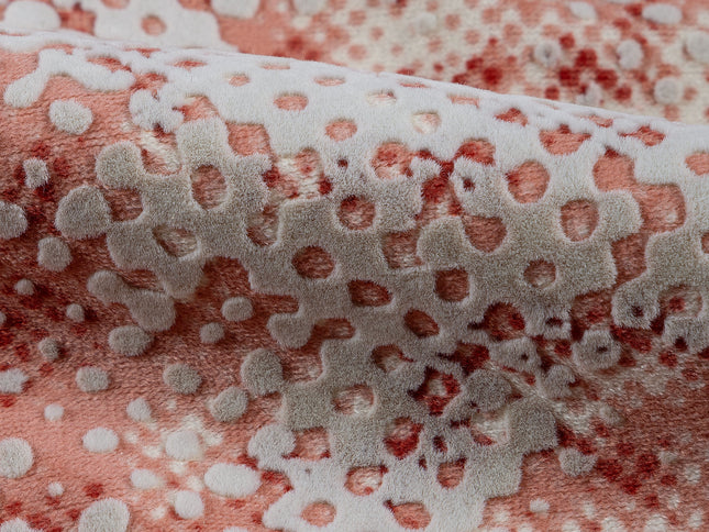 Brick Red and Beige Colour Textured Velvet Flock Easy Clean Sofa, Chair and Curtain Fabric