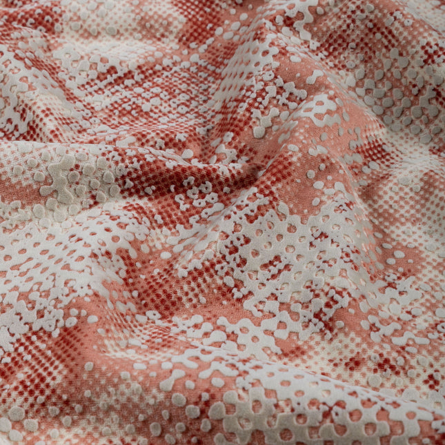 Brick Red and Beige Colour Textured Velvet Flock Easy Clean Sofa, Chair and Curtain Fabric