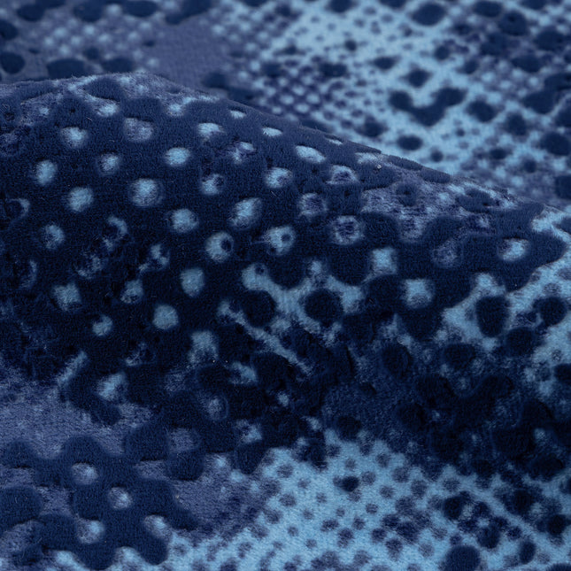 Dark Navy Blue and Sky blue Colour Textured Velvet Flock Easy Clean Sofa, Chair and Curtain Fabric