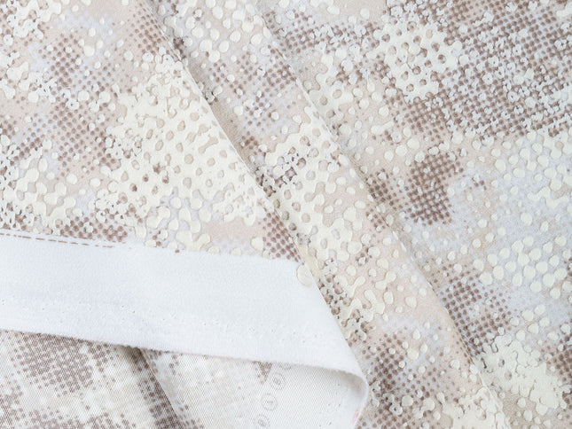 Light Beige and Ivory Colour Textured Velvet Flock Easy Clean Sofa, Chair and Curtain Fabric