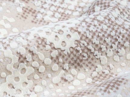 Light Beige and Ivory Colour Textured Velvet Flock Easy Clean Sofa, Chair and Curtain Fabric