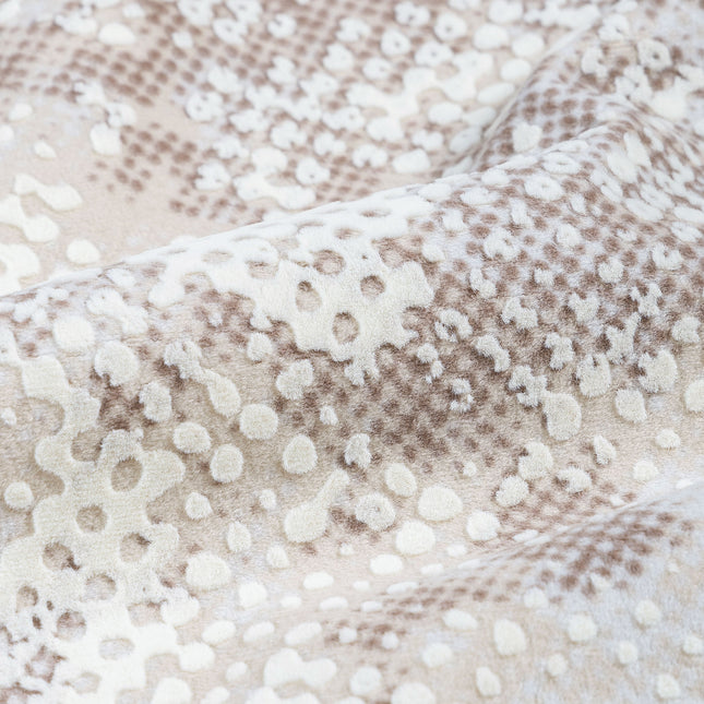 Light Beige and Ivory Colour Textured Velvet Flock Easy Clean Sofa, Chair and Curtain Fabric