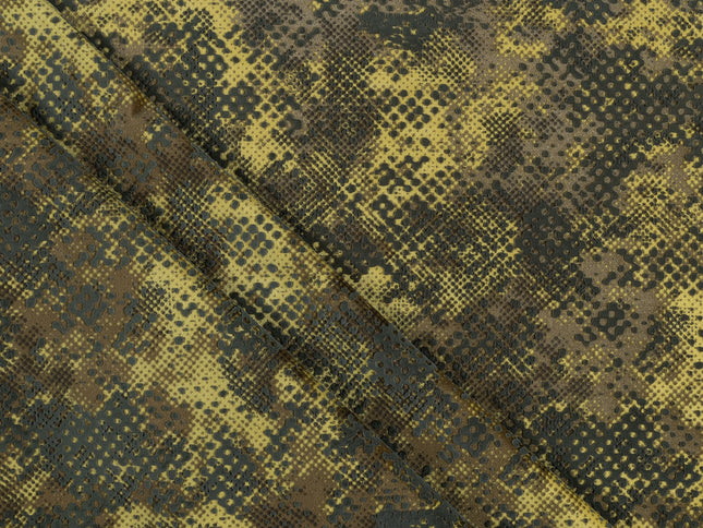 Olive Green and Mustard yellow Colour Textured Velvet Flock Easy Clean Sofa, Chair and Curtain Fabric