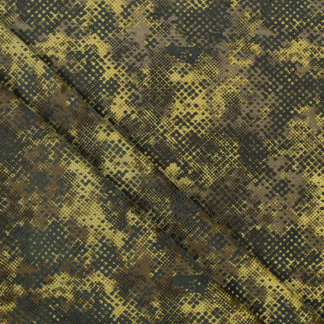Olive Green and Mustard yellow Colour Textured Velvet Flock Easy Clean Sofa, Chair and Curtain Fabric