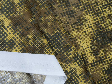 Olive Green and Mustard yellow Colour Textured Velvet Flock Easy Clean Sofa, Chair and Curtain Fabric
