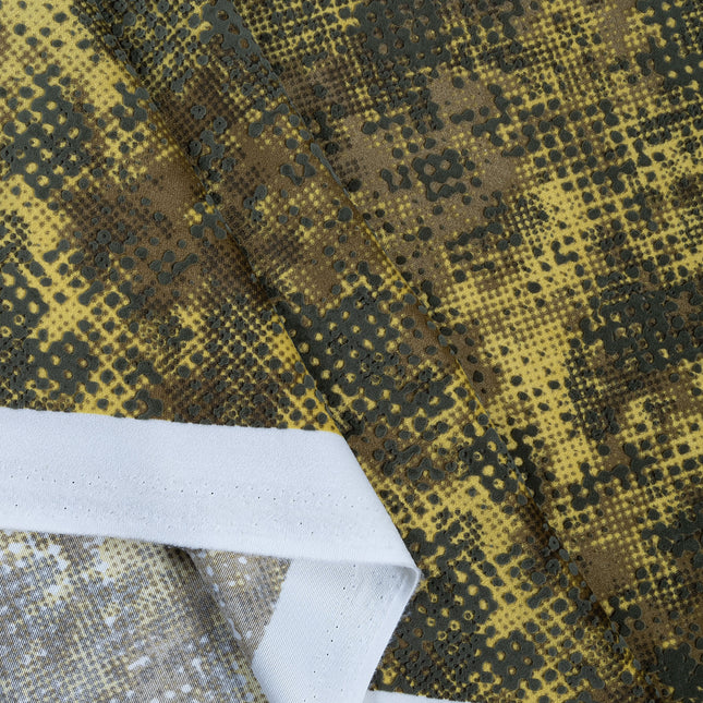 Olive Green and Mustard yellow Colour Textured Velvet Flock Easy Clean Sofa, Chair and Curtain Fabric