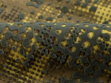 Olive Green and Mustard yellow Colour Textured Velvet Flock Easy Clean Sofa, Chair and Curtain Fabric