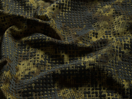 Olive Green and Mustard yellow Colour Textured Velvet Flock Easy Clean Sofa, Chair and Curtain Fabric